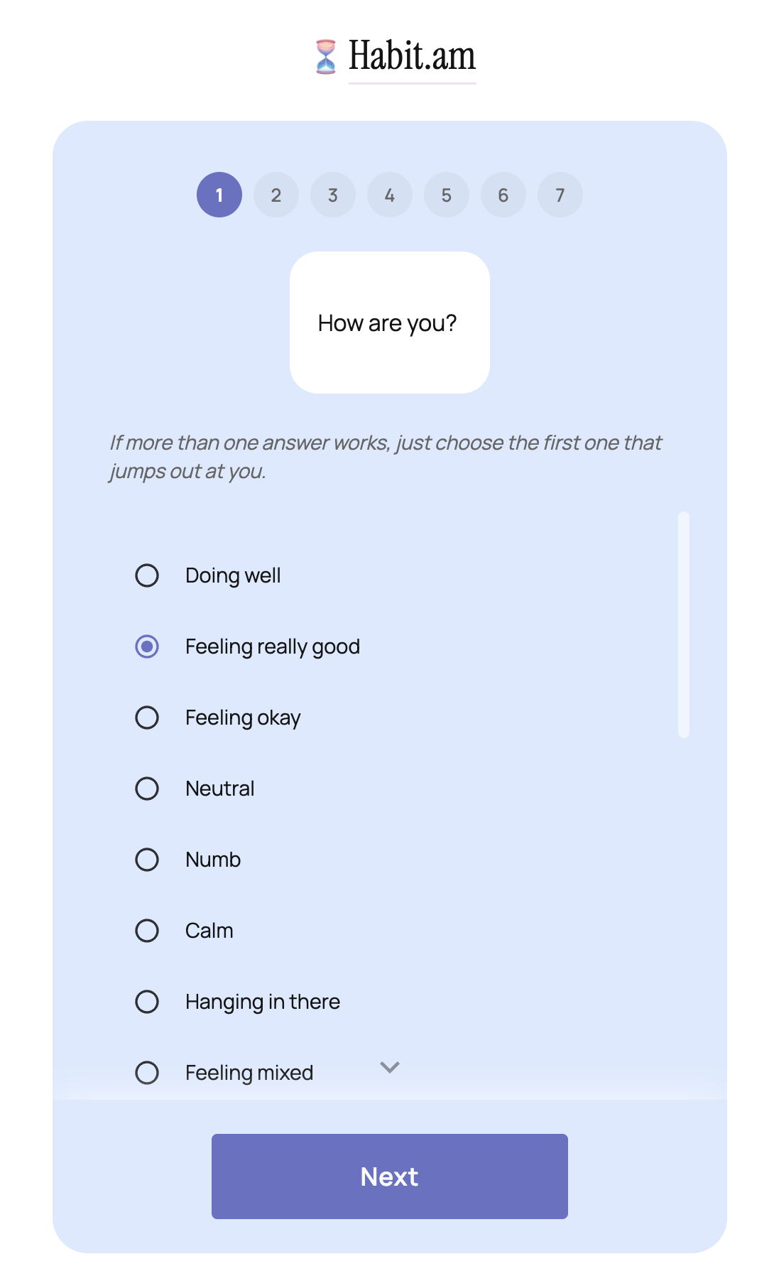 The final question: "How are you?" with the fixed list of phrases